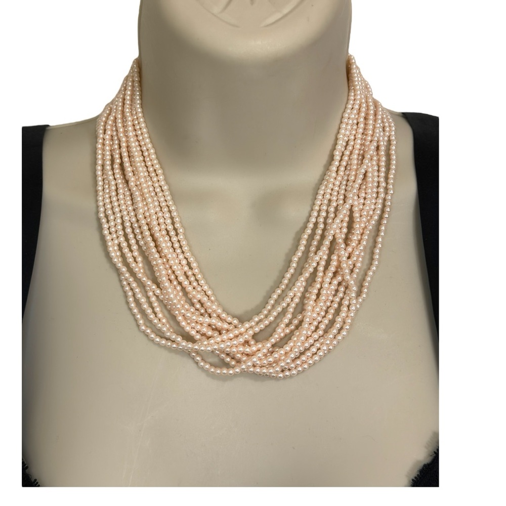 Multi Strand 80s Necklace Pink Rose Seed Bead Vintage 9.5” Long Wedding, Bride - Picture 5 of 10